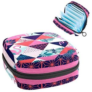 Flamingo Geometrie,Periode Pouch Draagbaar,Tampon Opbergtas,Tampon Houder voor Portemonnee Vrouwelijke Product Organizer, Meerkleurig, 4.7x6.6x6.6 in/12x17x17 cm