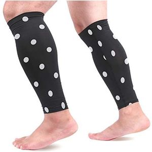 EZIOLY Zwart-wit Polka Sport Kalf Compressie Mouwen Been Compressie Sokken Kalf Guard voor hardlopen, fietsen, moederschap, reizen, verpleegkundigen