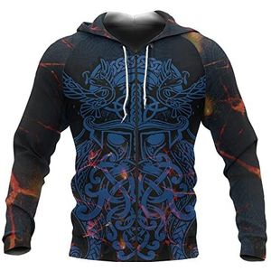 Odin's Raven Viking Zip Hoodie, Nordic Odin Celtic Knot 3D Digital Print Losse Pullover Sweatshirt, Heren Straat Grote Zakken Casual Jas Plus Size S-5XL