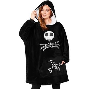 Disney Stitch oversized hoodie deken voor vrouwen en tieners Evil Queen Stitch Fleece deken met capuchon - Stitch geschenken (Zwart Jack Skellington)