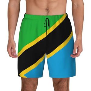 ERSDWRE Tanzania Vlag Print Beach Shorts met Zakken Zwembroek Mannen Zwembroek Broek Badmode voor Surfen Zwemmen, Zwart, S