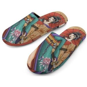Japanse Geisha Volledige Print Vrouwen Slippers Warme Anti-Slip Rubberen Zool Huisschoenen Voor Indoor Hotel 38-39_(7-8)