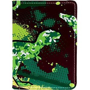 Paspoorthouder voor dames en heren, reispaspoort portemonnee paspoort cover reisdocumenten organisator dinosaurus camo groen, Meerkleurig, 10x14cm/4x5.5 in
