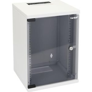 HMF 63409-07 netwerkkast, serverkast 10 inch | 9 HE | 300 mm diepte | volledig gemonteerd | glazen deur | lichtgrijs