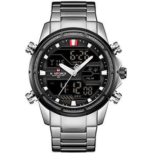 NAVIFORCE Mens horloge waterdichte multifunctionele roestvrij staal analoge digitale led horloge quartz sport horloges, Zilver, armband