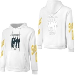 LSMCCOTP Sta-tus Logo Qu-o Katoenen Hoodie Pullover Heren Lange Mouw Sweatshirt Met Zak Voor Mannen Zachte Zwarte Hoody Basic Casual Fans Merch 3XL, Wit-stijl, S