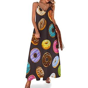 Chocolade Donut Zomerjurk voor dames, maxi-jurk, V-hals, mouwloos, spaghettibandjes, lange jurk