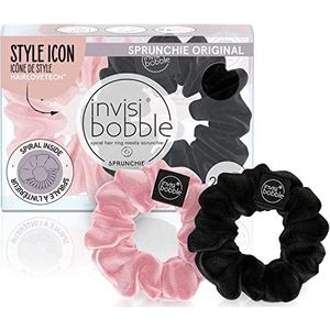 invisibobble Sprunchie Spiraalvormige haarring - echte zwarte en Prima Ballerina- 2 Pack- Scrunchie stijlvolle armband, sterke elastische grip coil accessoires voor vrouwen, zacht voor meisjes, tieners en dik haar