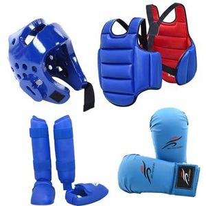 Harilla 4x Karate Sparring Gear Professionele Gewatteerde Body Protector Vest Bokshelm voor Sparring MMA Grappling Kickboksen, Blauw, L