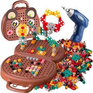 Montessori Gereedschapskist met boor, magische Montessori-speelgoeddoos, magische Montessori-speelgoedkist beer, Montessori-speelgoeddoos met boor, voor kinderen van 3 tot 12 jaar (kleur: