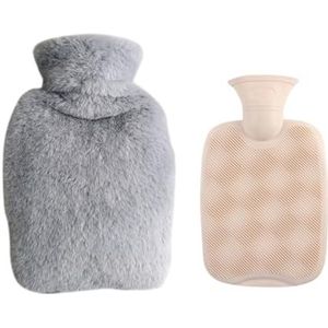 Warmwaterkruik 1000 ml herbruikbare winter warme warmte handwarmer stress pijnverlichting therapie warmwaterkruik zak met pluche hoes gezellige hoes warmwaterzak (lichtgrijs)