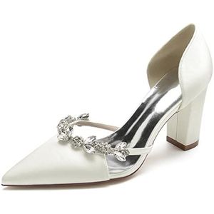 GHSIRUEU Vrouwen Gesloten Spitse Neus Pompen Strass Uitsparing Blok Hakken Kleding Schoenen Kantoor Werk Comfortabele Hakken Voor Vrouwen,ivoor,36 EU