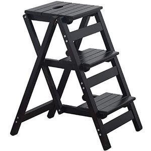 MKAK 2/3/4 stappen opvouwbare trapladders, houten ladder frame stap kruk balkon opbergrek solide houten bloem stand opvouwbare stappen Ladders(D,Three steps)