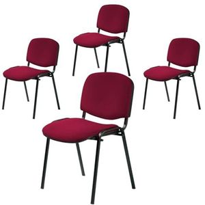 Office & More ISO, 4-delige set, bezoekersstoel, comfortabele conferentiestoel, stapelbaar, met gevoerde zitting en rugleuning, bordeaux