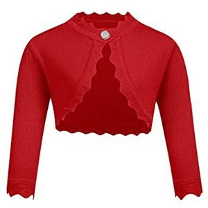 Trudge Gebreid meisjesvest, korte bolero met lange mouwen voor kinderen, geschikt voor communiejurk of doopjurk, rood, 150 cm