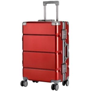 Effen Kleur Koffer Aluminium Frame Grote Capaciteit Reizen Hoge Trolley Case Wachtwoord Koffer 20 Inch Bagage, wijnrood, 28