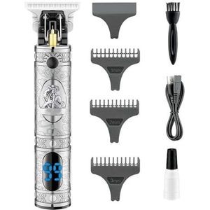 Tondeuse voor mannen, T9 tondeuse oplaadbare haarsnijmachine draadloze tondeuse elektrische kapper T-mes 0 mm snijmes (kleur: zilver)