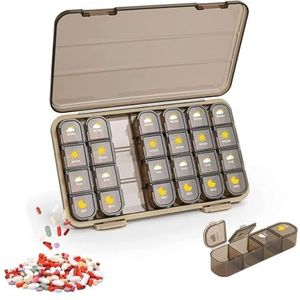 Pill dispenser Pill Organizer,Travel Pill Box 7 Day, Airtight Pill Case Waterproof Moisture Proof, BPA Free, Easy Open (Size : 28 grids-brown)