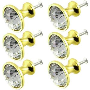 Kristal grote deurknop, kristal glazen deurknoppen 6 Stuks Goud Zinklegering Diameter Trekknop Acryl Glazen Kast Trekt Ladeknoppen Tone, 30x31mm (Kleur: Goud) (Color : Gold 1)