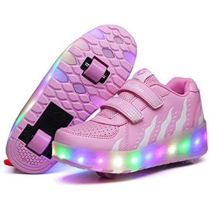 Meisjes Jongens LED Lichtgevende Schoenen met Wielen Kinderen 7 Kleuren Lichten Flash Rolschaatsen USB Opladen 2 Wiel Sportschoenen Buitensport Gymnastiek Skateboardschoenen