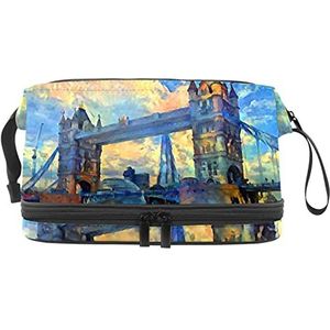 Grote capaciteit reizen cosmetische tas,Abstracte kunst,Make-up tas,Waterdichte make-up tas organisator, Meerkleurig, 27x15x14 cm/10.6x5.9x5.5 in