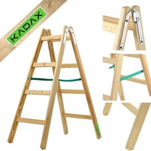 KADAX Houten ladder, bokladder tot 150 kg, opvouwbare schilderladder, dubbele trap ladder met stalen haken, elektricienieladder, staande ladder, huishoudladder (4 treden)