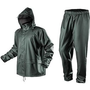 NEO TOOLS Regenset voor heren, regenjas met capuchon en regenbroek, maat M-XXXL gelijmde naden, ritssluitingen en zakken beschermd tegen water, ventilatieopeningen, 170g/m2 blauw of 310 g/m2 groen,
