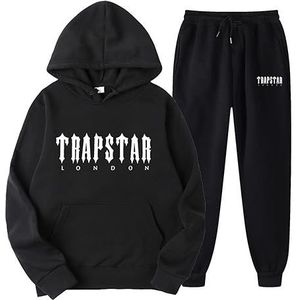 KERLI Trapstar Joggingpak voor heren, vrije tijd, 2-delige joggingset met print, hoodie met zakken, sportbroek, joggingbroek, kleur: zwart B, maat: