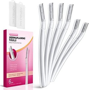 Dermaplane Scheermes voor Vrouwen Gezicht, (6 Count) Professioneel Dermaplaning Tool voor Perzik Fuzz, Gezichts- en Wenkbrauwontharing, Zachte Huid Exfoliatie Blade