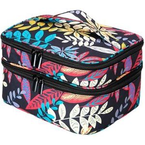 Duurzame en draagbare nagellak organizer tas cadeau voor nagelliefhebbers gemakkelijk mee te nemen polyester nagellak opbergtas zwarte basis blad, Blad met zwarte basis, as description