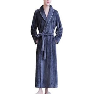 Dvbfufv Heren Herfst Winter Dikke Flanel Kimono Badjas Fleece Thuis Nachtkleding V-hals Warme Riemen Gewaden, Grijs, M