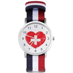 Zwitserland Hart Retro Vlag Automatisch Horloge Voor Mannen Vrouwen Mode Quartz Horloge Armband Polshorloge voor Thuiskantoor