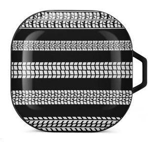 Witte bandenafdrukken op zwarte oordopjes hoesje compatibel met Samsung Hard Shell beschermhoes zwart-stijl