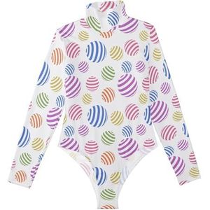 LI ZHI XIN Rompertjes met lange mouwen voor dames, eendelige jumpsuit met hoge hals, coltrui, turnpakje, top voor meisjes, dans, workout, fitness, bodysuit kleurrijk lollypatroon, Meerkleurig, M