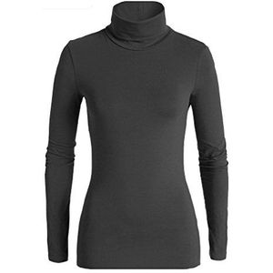 JADEA dames T-shirt met lange mouwen in stretch katoen - hoge coltrui - verkrijgbaar in verschillende kleuren - 100% Italiaans merk (donkergrijs, L/XL)
