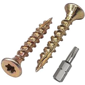 (100 stuks) Verzinkt staal 3,5 x 25 mm houtschroeven, verzonken kop, gele spaanplaatschroeven