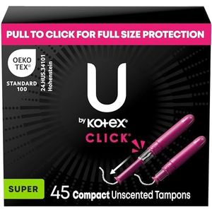 U by Kotex Click Tampons, kompakt, sehr saugfähig, geruchlos, 45 Stück (Verpackung kann variieren), 45 Stück