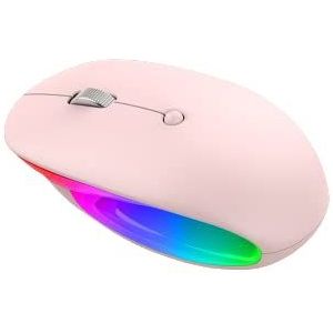 2.4G/Bluetooth draadloze muis compatibel voor computer/laptop/iPad/Tablet/Laptop USB-muis RGB computermuis oplaadbare gamingmuis BT draadloze muis met metalen roller (roze, 2.4G)