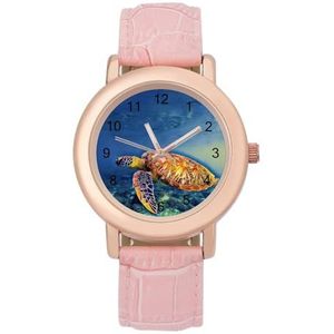 Zeeschildpad in blauwe zee water polshorloges voor vrouwen mode sport horloge vrouwen lederen horloge