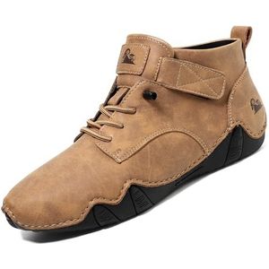 Men's Casual Italian Handmade High Top High Boots Slip-ons Suede Leather Driving Chukka Booties Outdoor Non-Slip Shoes (Color : Light Brown, Size : EU 45)