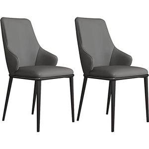 GEIRONV Moderne eetkamerstoelen set van 2, keuken woonkamer lounge toonbank stoelen met zachte pu lederen hoes kussen zitting en zwarte metalen poten Eetstoelen ( Color : Dark Gray , Size : 88*45*43cm