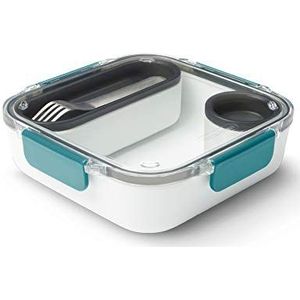 Zwart+Blum | BPA-vrij, lekvrij magnetronbestendig Bento Box stijl compartiment voedsel container, met roestvrij staal vork, Oceaan, 1000 ml/34f l oz