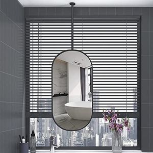 Nordic ovale plafond hangende spiegel voor badkamer wasruimte scheren plafond zwart metalen frame giek spiegels (boom kan worden aangepast), winkel hotel ingang decoratieve spiegel