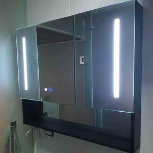 UkewEi Grote rechthoekige spiegelkast met aanraakschakelaar slimme geneeskunde spiegelkast met opbergplank moderne badkamer wandkast (kleur: B, maat: 100 cm)