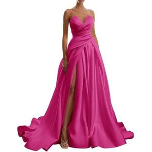 BRIGOW Satijn Strapless Trouwjurken voor Vrouwen met Split Formele Avondjurk voor Bruiloft Gast Plus Size, roze (hot pink), 32