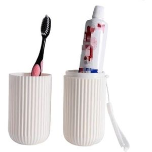 Draagbare spoelbeker met verticale streep, reistandenborsteldoos, tandenborstelbeker, tandwarendoos, tandpastacontainer (Color : White)