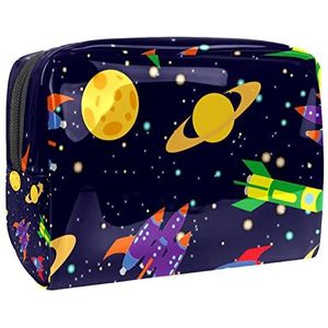 Cartoon ruimte raket planeet sterren print reizen cosmetische tas voor vrouwen en meisjes, kleine waterdichte make-up tas rits zakje toilettas organizer, Meerkleurig, 18.5x7.5x13cm/7.3x3x5.1in, Modieus