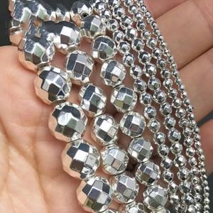 Natuursteen kralen gladde zwarte hematiet ronde losse kralen voor sieraden maken DIY armbandaccessoires 15 '' 2/3/4/6/8/10/12 mm-facet zilver-2 mm (ca. 180 stuks)