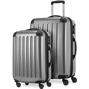 HAUPTSTADTKOFFER - Alex - 2-delige kofferset harde schaal glanzend, middelgrote koffer 65 cm + handbagage 55 cm, 74 + 42 liter, TSA, zilver, 65 cm, Kofferset
