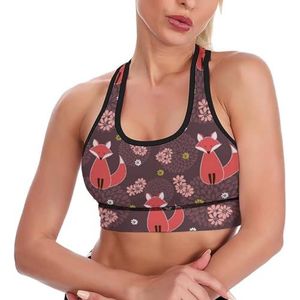 Leuke vossen met bloemen ademende sport bh's voor vrouwen Draadloze Workout Yoga Vest Ondergoed Racerback Crop Tank Top L